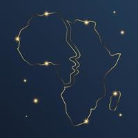 la silueta de la cara de una persona está oculta en la silueta del continente africano con líneas doradas y efectos estelares vector