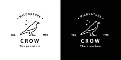 vintage retro hipster crow logo vector outline monoline art icon