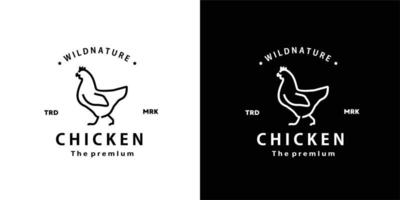 vintage retro hipster chicken logo vector outline monoline art icon for farm