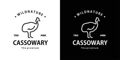 vintage retro hipster cassowary logo vector outline bird monoline art icon