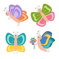 A set of funny butterflies with funny faces. Cartoon character. Isolated illustration for design. vector