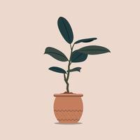 Hand Drawn Potted Houseplant in Flat Illustration vector