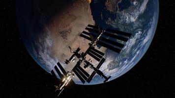 International Space Station in outer space over the planet Earth orbit video