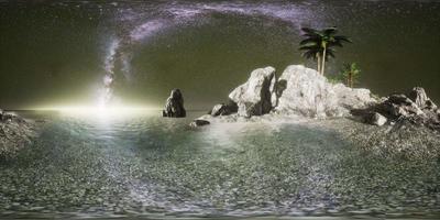vr 360 wunderschöner tropischer Fantasiestrand mit Milchstraßenstern am Nachthimmel video