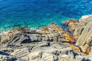 Rocks and cliffs coastline of water of Ligurian and Mediterranean Sea