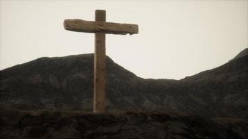 wooden Crucifix cross at mountain video