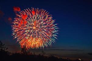 fuegos artificiales de colores brillantes en el cielo azul oscuro de la noche foto