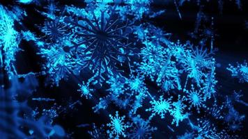 Falling blue light shine bokeh digital snowflake video