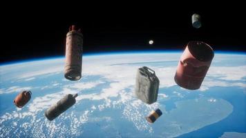 Space debris, pollution of the atmosphere of the planet Earth and space by human waste. Elements furnished by NASA