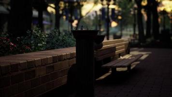 primer plano de una fuente de agua potable en un parque al atardecer video