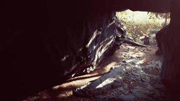 la lumière du soleil filtre dans une grotte de pierre humide video