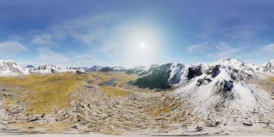 vr360 uitzicht op besneeuwde toppen en vallei in de zomer Himalaya-bergen video