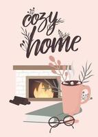 Poster quote Scandinavian interior home decorations - wreath, cat, tree, gift, candles, table. Compositions. Cozy Winter holiday season. Cute Hygge style. Vector. Isolated. vector