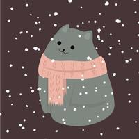 Winter cat in scarf with snowflakes cozy winter time vector