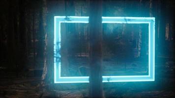 Neon leuchtender rechteckiger Rahmen im Nachtwald video