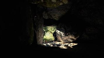 shot taken from inside a small cave looking out video