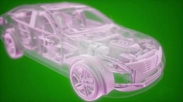 animação holográfica do modelo de carro 3d wireframe com motor video