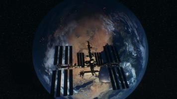 International Space Station in outer space over the planet Earth orbit video