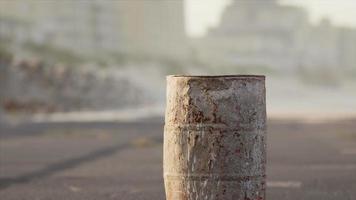 old rusty metal barrel on the street video