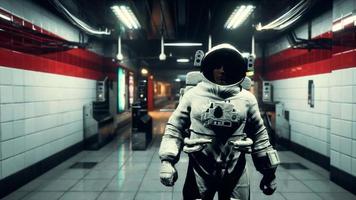 Astronaut at underground metro subway video