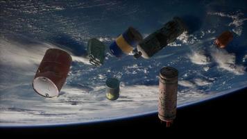 basura espacial, contaminación de la atmósfera del planeta tierra y del espacio por desechos humanos. elementos proporcionados por la nasa