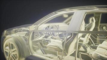 Holographic animation of 3D wireframe car model with engine video