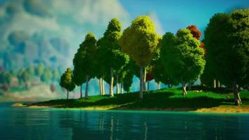 Cartoon grüne Waldlandschaft mit Bäumen und See video