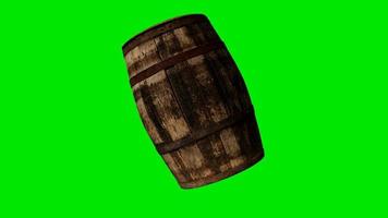 Wooden barrel for wine or beer at green chromakey background video