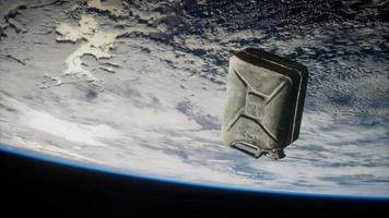 metal vintage and dirty jerrycan on Earth orbit video