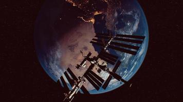 International Space Station in outer space over the planet Earth orbit video