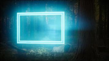 quadro de retângulo brilhante neon na floresta noturna video