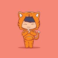 lindo personaje con un disfraz de tigre saludos estilo chino vector