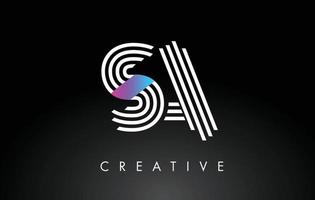 SA White Purple Lines Letter Logo. Creative Line Letters Vector Template.