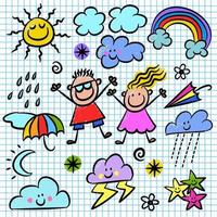Kids Happy Weather Doodle Set vector
