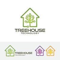 Tree house technology concept logo design vector