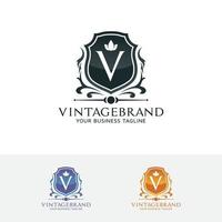 Vintage letter V logo design vector