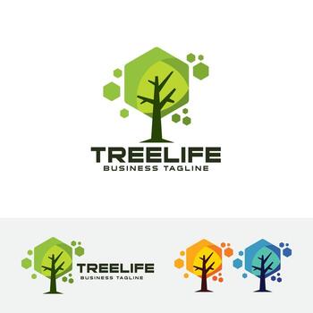 diseño de logotipo de árbol hexagonal vector