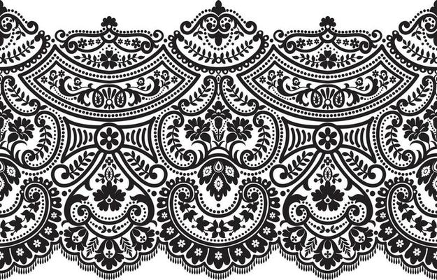 Seamless black and white floral border