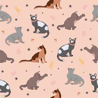 Cartoon cats simple modern sketch, different cat characters set, poses and emotions. vector