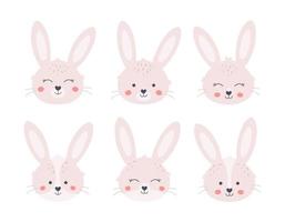 Cute bunnies faces. Year of the Rabbit. Easter white bunny. vector