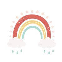 Cute rainbow with clouds. Abstract, boho element vector