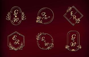 Gold Set of Wedding Monogram With Foilage Ornaments vector