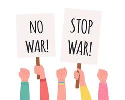 People holding banners and placards. No war concept vector