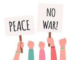 People holding banners and placards. No war concept vector