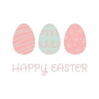 Happy Easter card with painted eggs in pastel colors. Cute greeting card or poster. Vector illustration in a flat minimalist style.