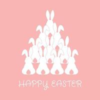 Happy Easter card with rabbits silhouette in pastel colors. Cute greeting card or poster. Vector illustration in a flat minimalist style.