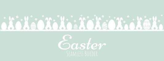 Cute hand drawn horizontal seamless pattern with bunnies, easter eggs, flowers and butterflies, great for banners, wallpapers, websites, cards - vector design