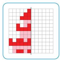 Picture reflection educational game for kids. Learn to complete symmetrical worksheets for preschool activities. Tasks for coloring grid pages, picture mosaics, or pixel art. Finish the kingdom castle vector