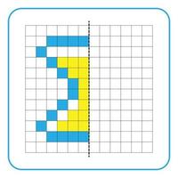 Picture reflection educational game for children. Learn to complete symmetrical worksheets for preschool activities. Coloring grid pages, visual perception and pixel art. Finish the hourglass image. vector