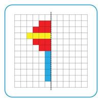 Picture reflection educational game for children. Learn to complete symmetrical worksheets for preschool activities. Coloring grid pages, visual perception and pixel art. Finish the lollipop candy. vector